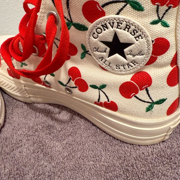 Converse Cherry Print High Tops - Red and White - Picture 1 of 8
